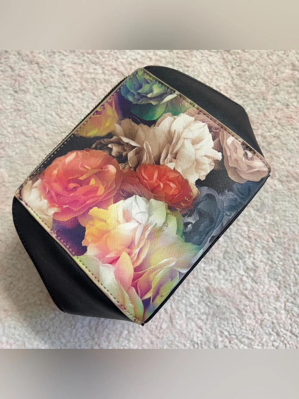 Ted Baker London Black Cosmetic Pouch with Multicolor Floral Print